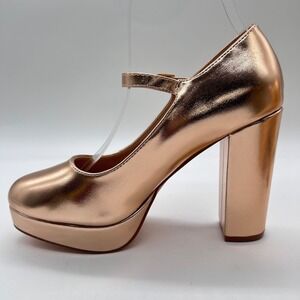 Perphy Mary Jane Platform Heels Womens 7 Rose Gold‎ Chunky Block Heel Pumps